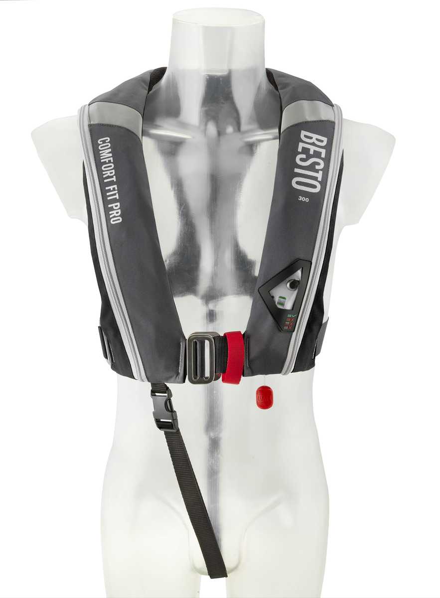 Besto comfort fit Pro 300N MH automatisch reddingsvest met harnas antraciet/zwart