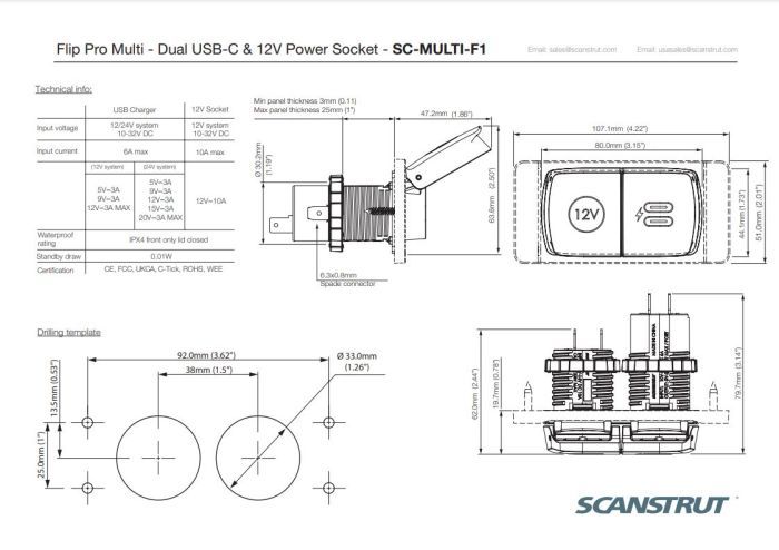 ScanStrut Flip Pro Multi USB-C aansluiting (x2) en 12V contactdoos