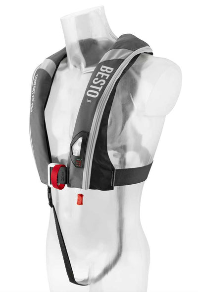 Besto comfort fit Pro 300N MH automatisch reddingsvest met harnas antraciet/zwart