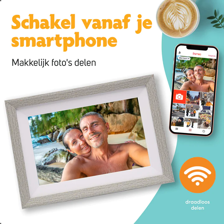 Pora & Co Digitale fotolijst 10 inch met WiFi en Frameo App wit met zilver