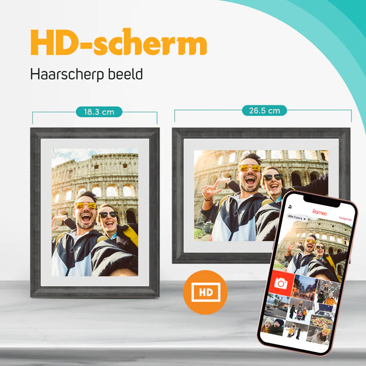 Pora & Co Digitale fotolijst 10 inch met WiFi en Frameo App wit met bruin