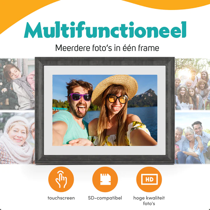 Pora & Co Digitale fotolijst 10 inch met WiFi en Frameo App wit met bruin