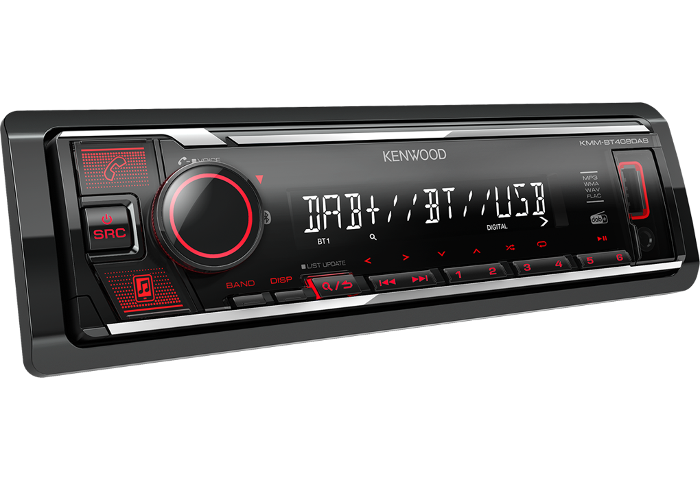 Kenwood KMM-BT408DAB autoradio met DAB+ tuner en rode verlichting